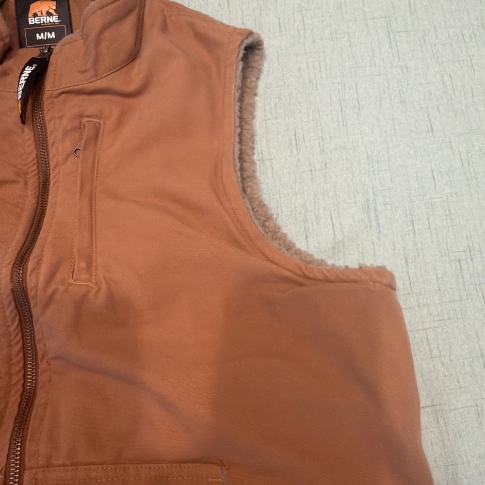Berne Workwear Canvas Vest Brown Sherpa Lined Work Vest Size M 00053 - Picture 4 of 10